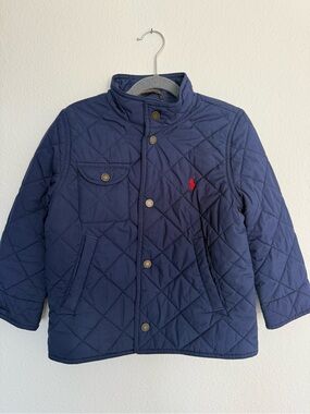 Ralph Lauren Navy Quilted Puffer Jacket with Red Logo, boys aged 5